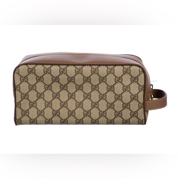 GUCCI SIGNATURE SUPREME LEATHER TRIM COATED CANVAS COSMETIC TRAVEL TOILETRY BAG - Picture 4 of 14